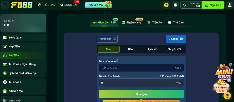 P2P là phương thức rút tiền FO88 an toàn