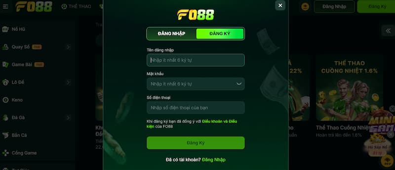 Thao tác mở tài khoản nhà cái