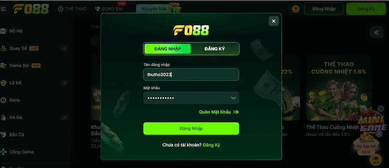 Thủ tục login tài khoản nhà cái FO88 